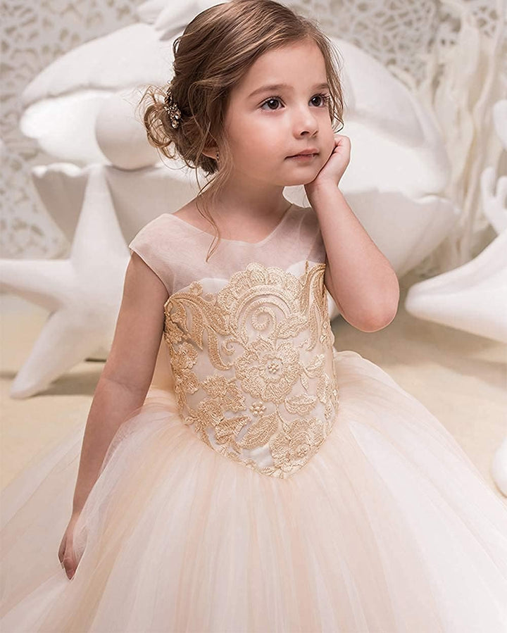 PLWEDDING Spitze Lange Ärmel Blumenmädchen Kleid Prinzessin Tüll Kleid für Kinder Erstkommunion Klei