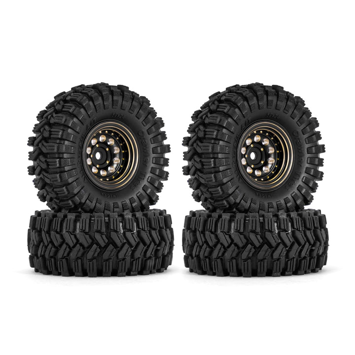 INJORA Schwarze Beschichtung Messing 1.0 Beadlock Rad Reifen Set für Axial SCX24 AX24 TRX4M FCX24 Up