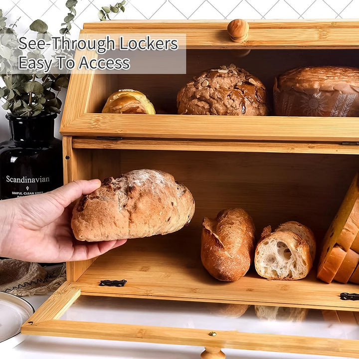 Gute Doppeldecker Bambus-Brotkasten, 2-lagige Brotbox, umweltfreundliche Küchenaufbewahrungsbox mit