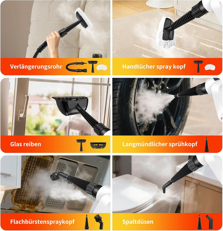 Mehrzweck-Dampfreiniger Handgerät 1000W, 10 Zubehörteile，Hochleistungs Handdampfreiniger für Zuhause