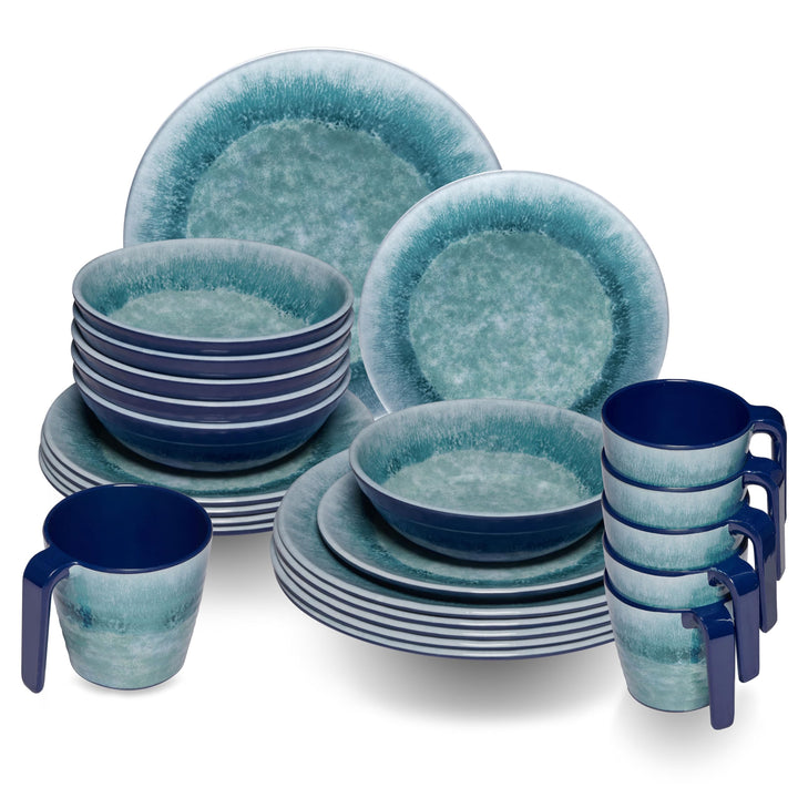 Melamin Geschirr Set Adria Blue 6 Personen Blau Wohnwagen Camping Picknick 24 Teile - Tassen, 24 Tei