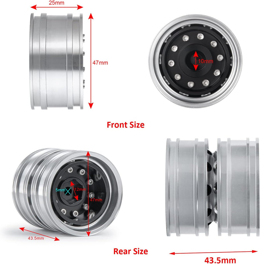 AXspeed Metall Vorderradfelgen Hinterradfelgen Set 1/14. Traktoranhänger 2 Stück Vorderradnaben & 4