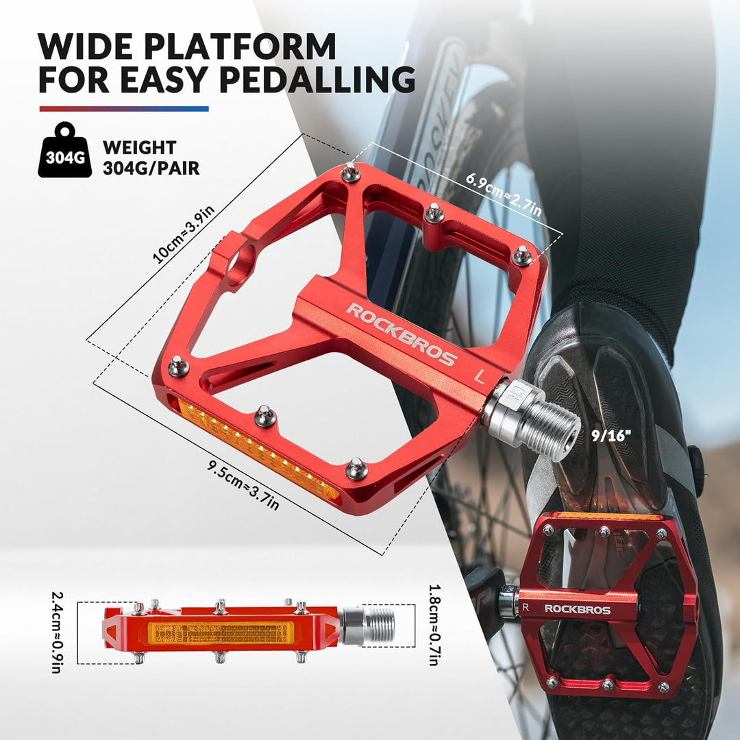 ROCKBROS Fahrradpedale mit Reflektoren Platform Pedale aus Aluminiumlegierung Antirutsch Ultraleicht