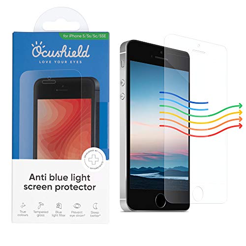 Ocushield Blaulicht Displayschutz fuer iPhone 5 | 5S | 5C | 5SE | Passt fuer 4,0 Zoll Display. 9H Pa