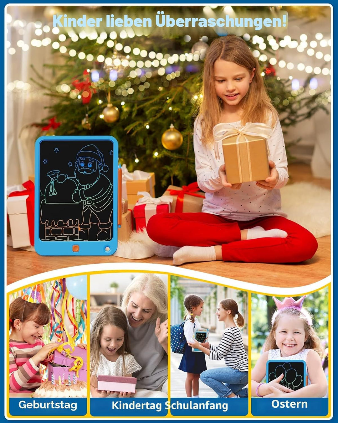 TEKFUN LCD Schreibtafel Kinder Erwachsene 10 Zoll Bunte Zeichenbrett, Spielzeug ab 3 4 5 Jahre Junge