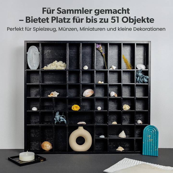 Creative Deco Schwarze Setzkasten Holz Sammelbox Holztablett 51 Fächer | 52 x 46 x 5 cm | Bemalen Ho