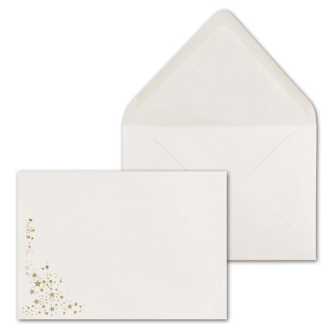 25x Weihnachts-Briefumschläge - DIN C5 - mit Gold-Metallic geprägtem Sternenregen, festlich matter U