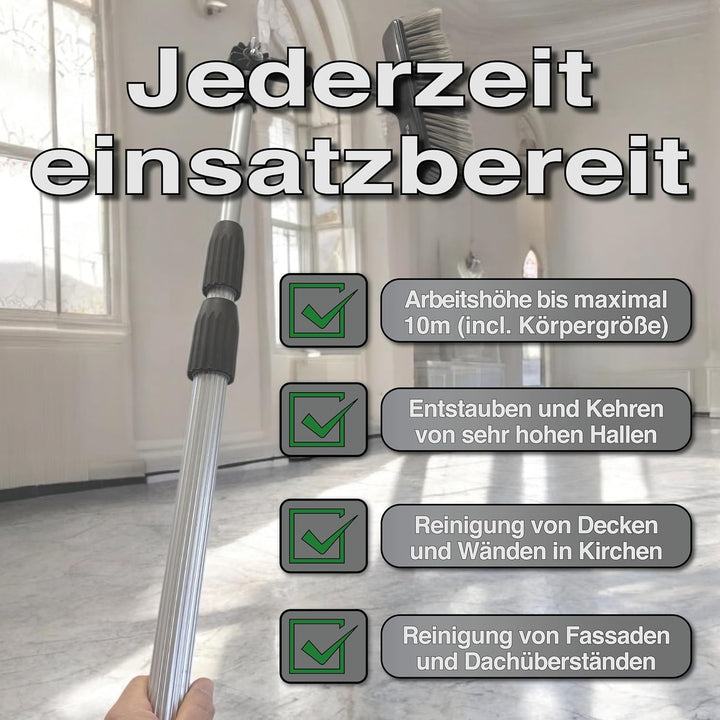 FenWi 8m Teleskopbesen Set mit Teleskopstange Ecken Besen Staubwedel Spinnenbesen (Flachbesen) und G