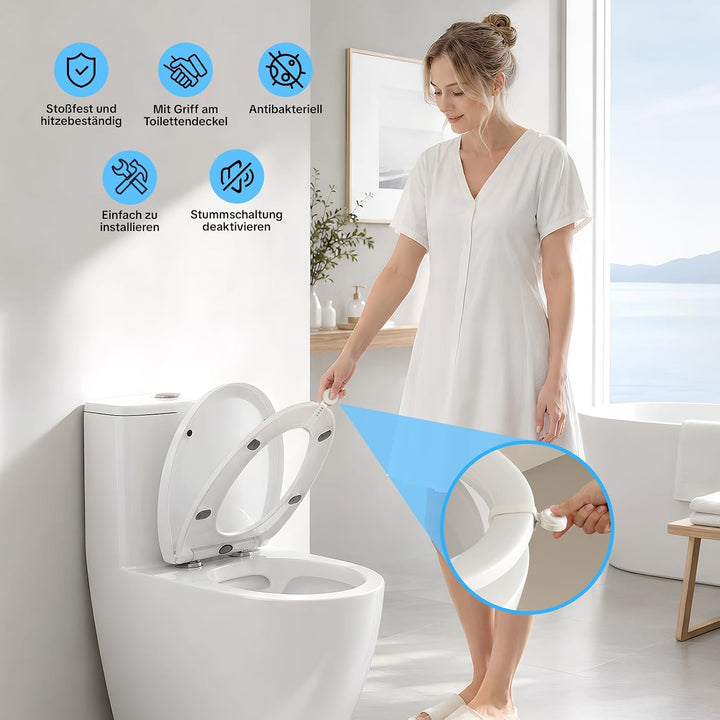 NUESTRA VIDA Ovaler WC-Sitz mit verdicktem Design und Absenkautomatik – einfache Montage, Edelstahl-