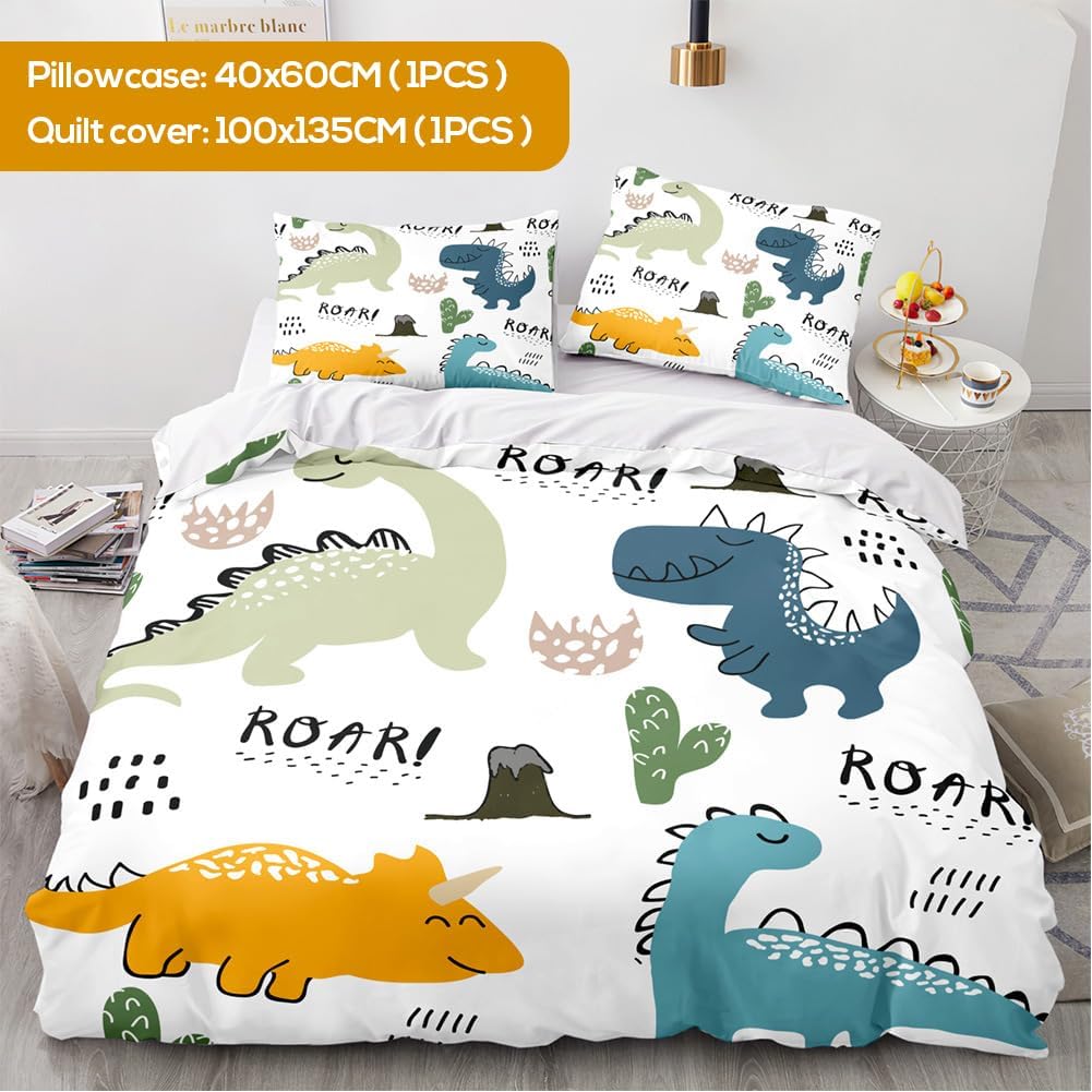 DASIAUTOEM Kinderbettwäsche, 100x135 Baby Bettwäsche Komplettset, Dinosaurier Bettwäsche,100% Polyes
