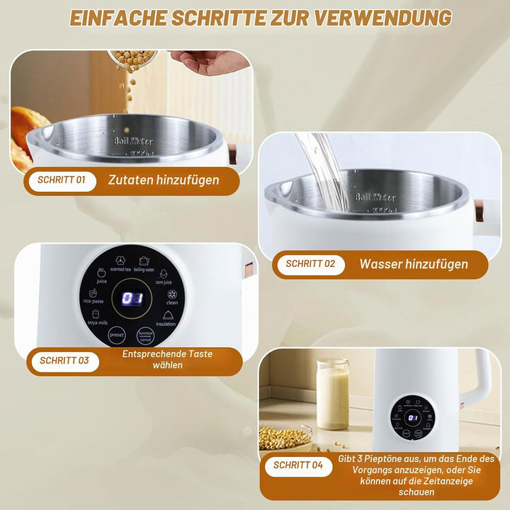 Sojamilch Hersteller, 1000ml Entsafter Sojamilch Maschine mit 10 Klingen Hafermilch Maschine mit Ver