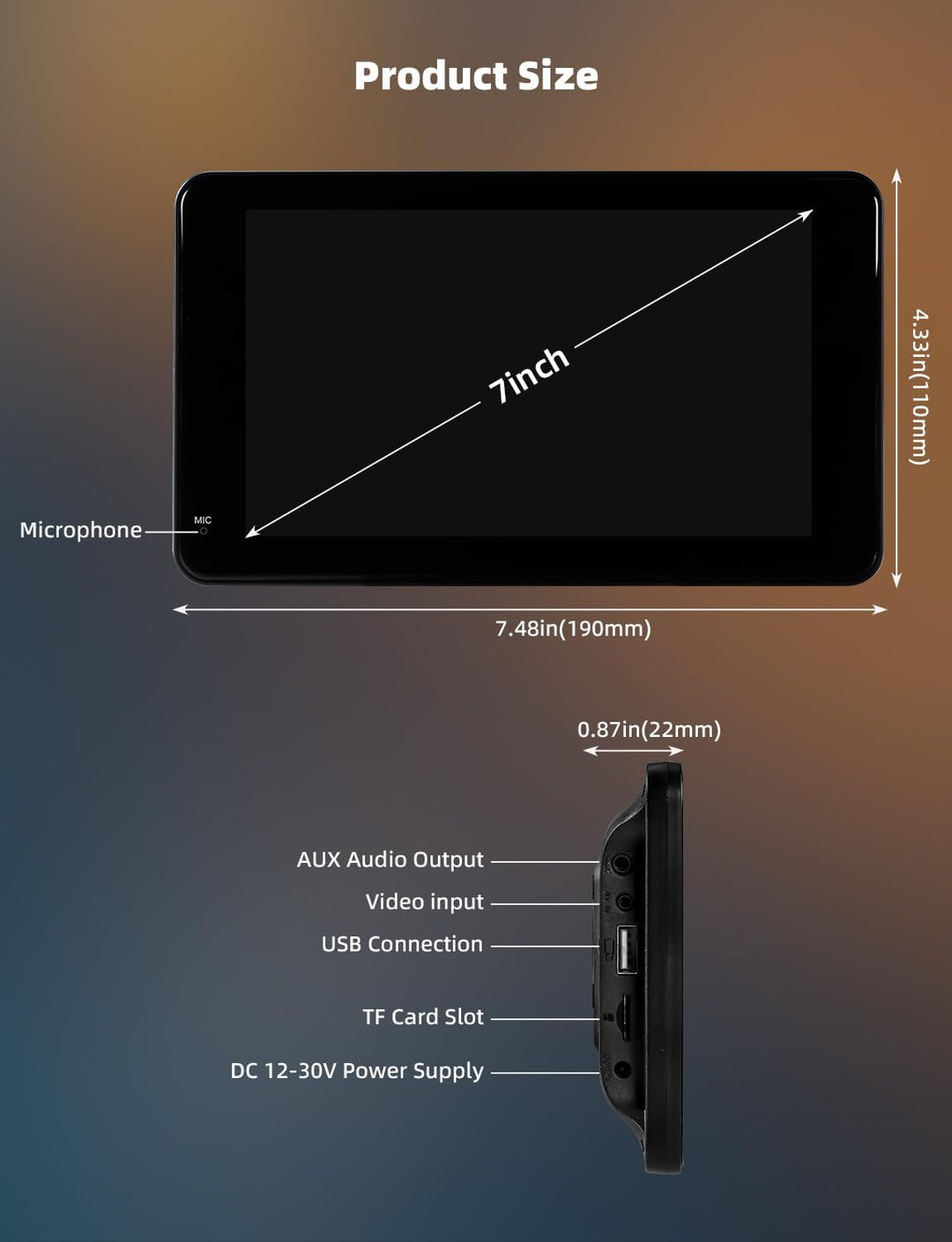 7 Zoll Carplay Display, 2025 Upgrade Android Auto Bildschirm, car Play Buddy Display mit Navigation,