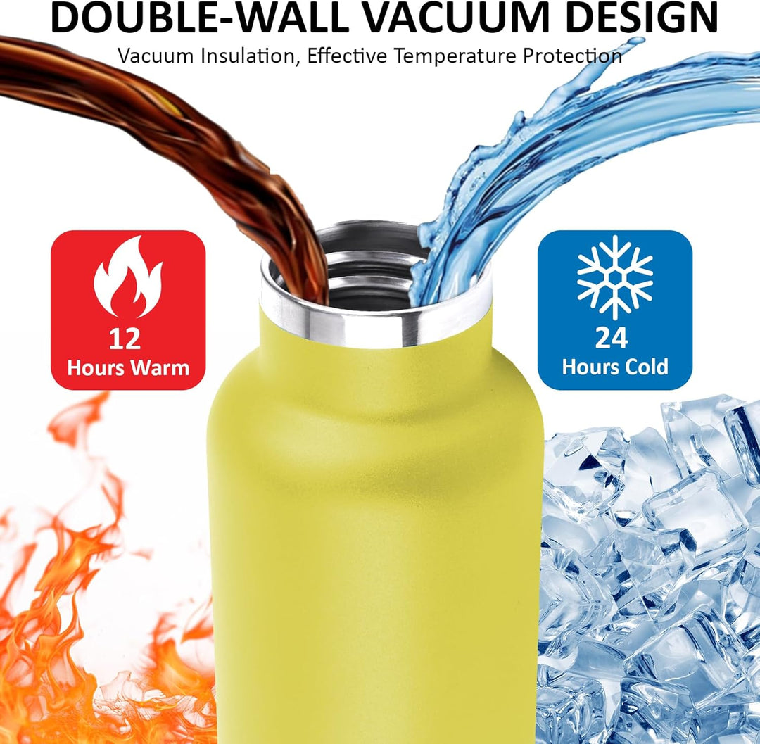 Wasserflasche, 500ml Trinkflasche Edelstahl, BPA-Frei, 24h Kalt & 12h Warm, Wasserflasche mit Strohh