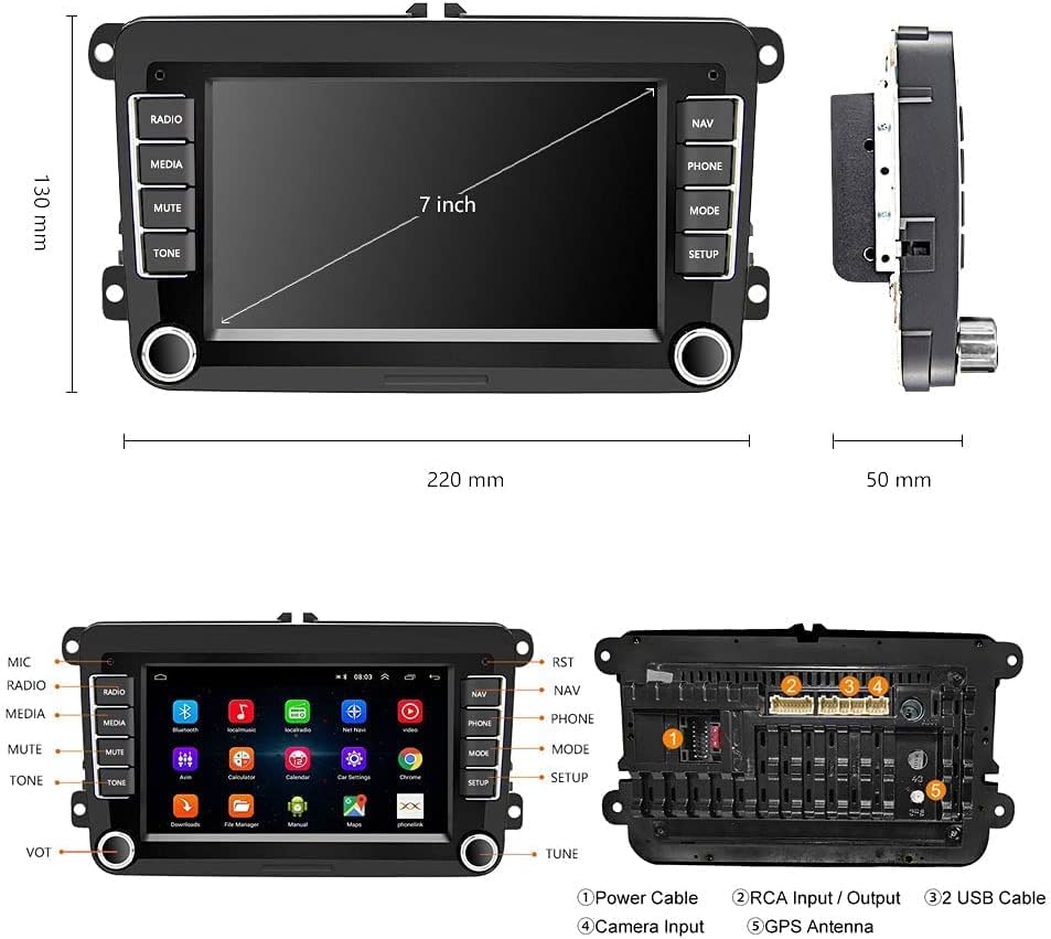 CAMECHO Android 10.0 Autoradio mit Carplay Wireless für VW Golf 5 Golf 6 Polo Tiguan, 7-Zoll Bildsch
