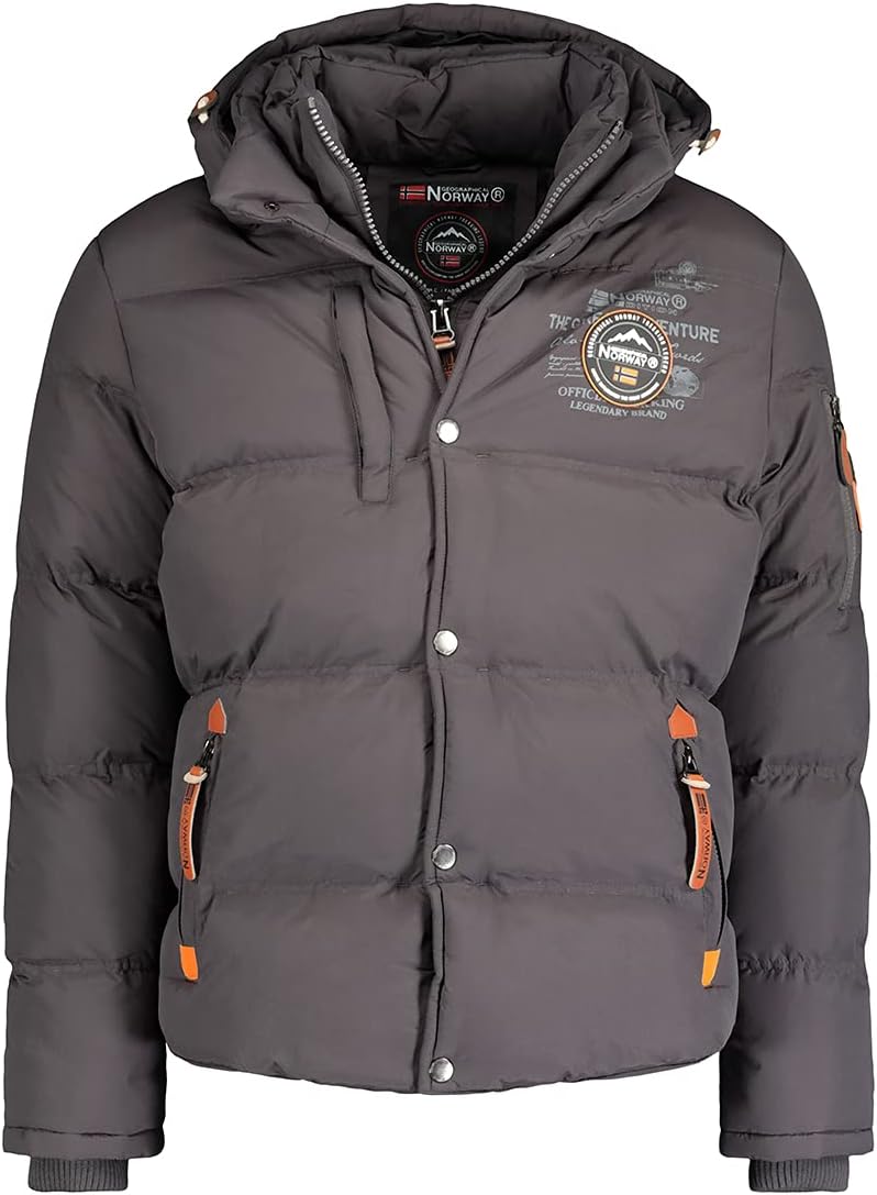 Geographical Norway Herren Winterjacke mit Kapuze Full Zip gefüttert Wind- und Kälteabweisend schnel