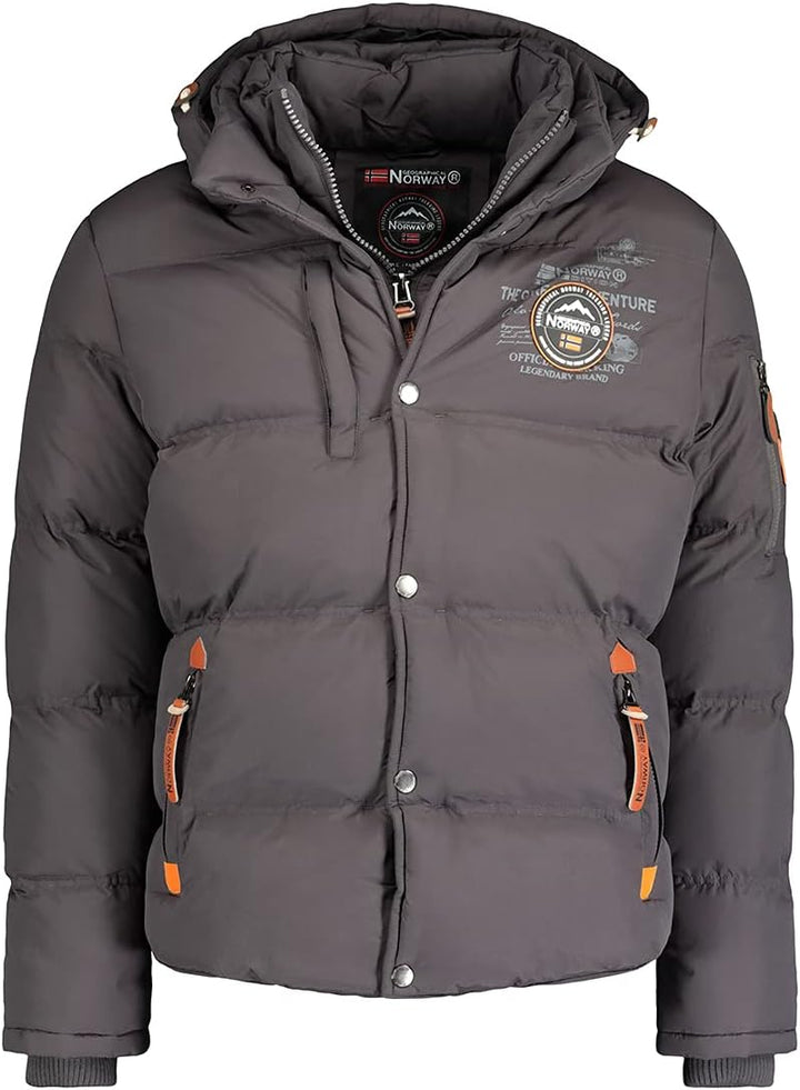 Geographical Norway Herren Winterjacke mit Kapuze Full Zip gefüttert Wind- und Kälteabweisend schnel