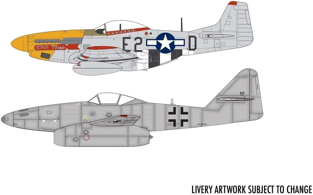 Airfix A50183 1/72 Messerschmitt Me262 & P-51D Mustang Dogfight Double, Mehrfarbig