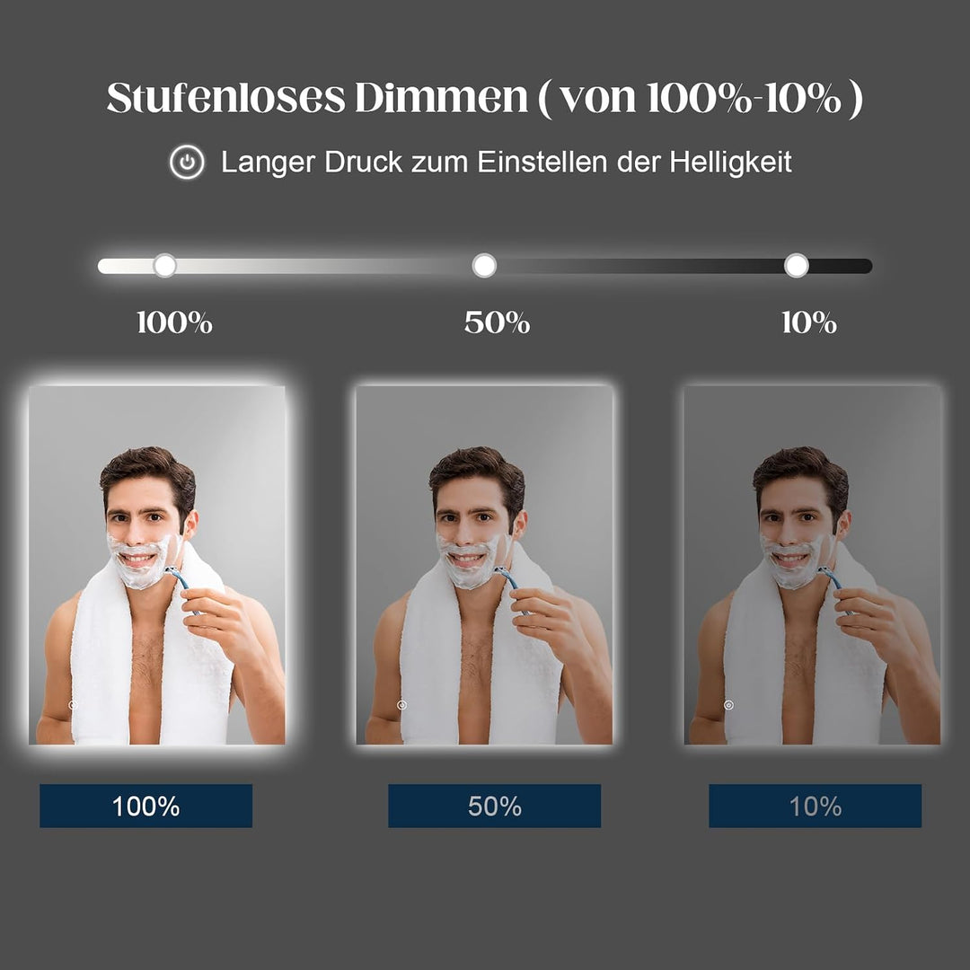 Spiegel-mit-Beleuchtung 40x60cm - Badezimmerspiegel Badspiegel-mit-Beleuchtung, Touch Schalter, 3 Li