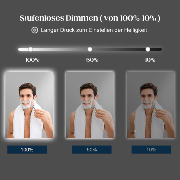 Spiegel-mit-Beleuchtung 40x60cm - Badezimmerspiegel Badspiegel-mit-Beleuchtung, Touch Schalter, 3 Li