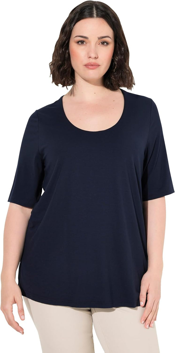 Ulla Popken Damen T-Shirt, vorne doppellagig, V-Ausschnitt, Halbarm 42 Mitternachts Blau, 42 Mittern