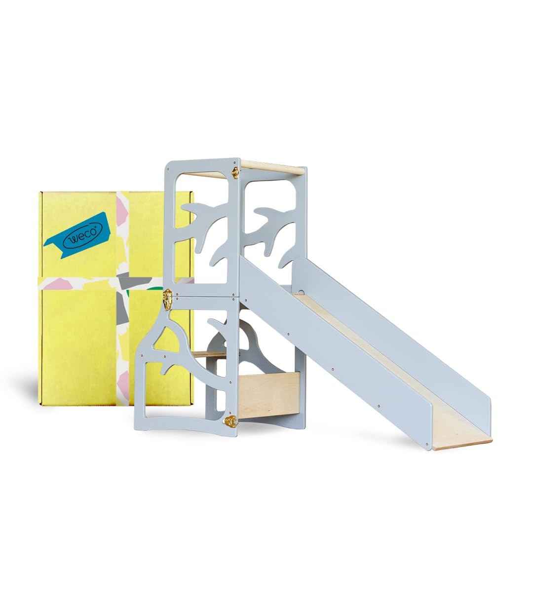 Weco Kinder-Lernturm 3 in 1 mit Rutsche weisser Tritthocker Schreibtisch Rutsche Montessori Möbel Kü