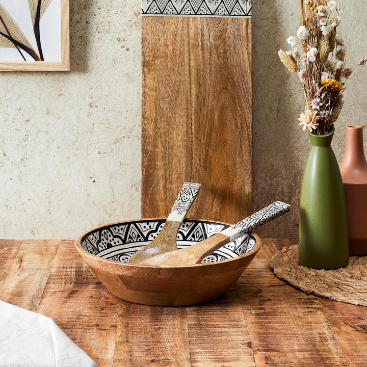 HOME DECO FACTORY, KA0568, Black Dune Mango Wood Salad Bowl, modern and elegant Design, ideal for Sa