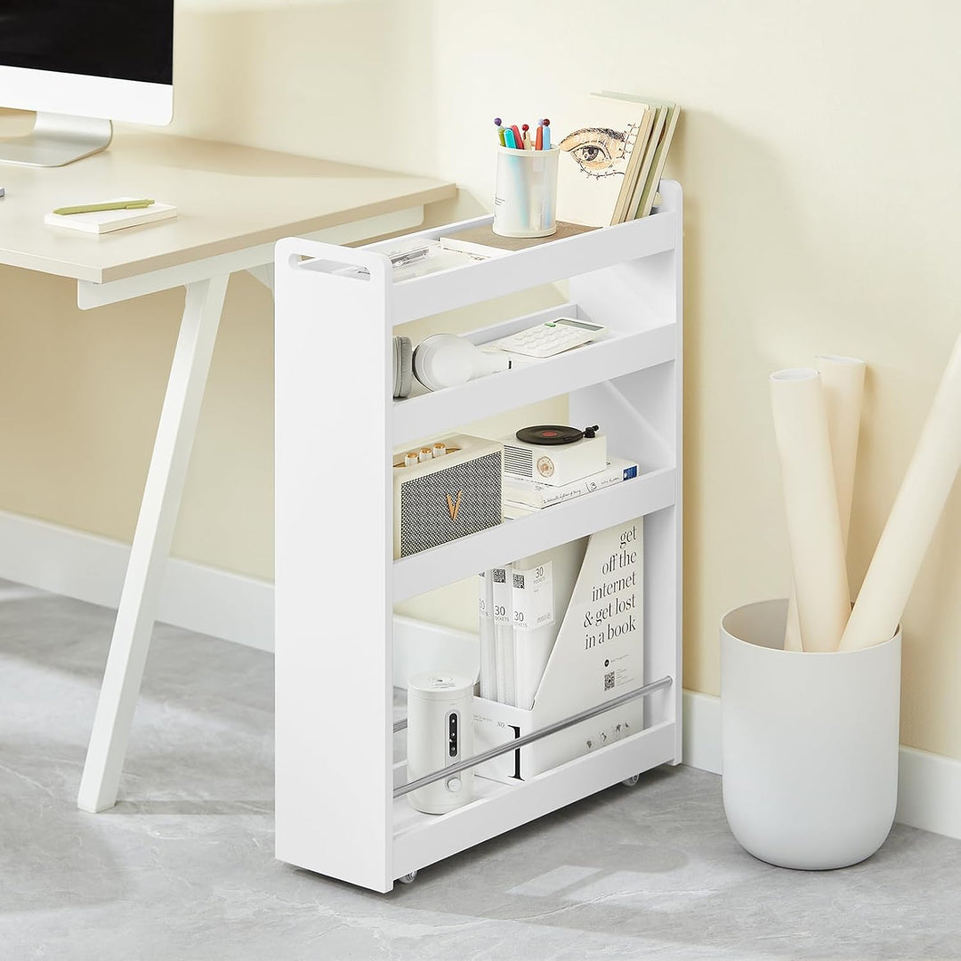 SoBuy® NSR01-W Nischenregal mit 4 Etagen Küchenregal mit Rollen Badrollwagen Ordnungswagen Rollwagen