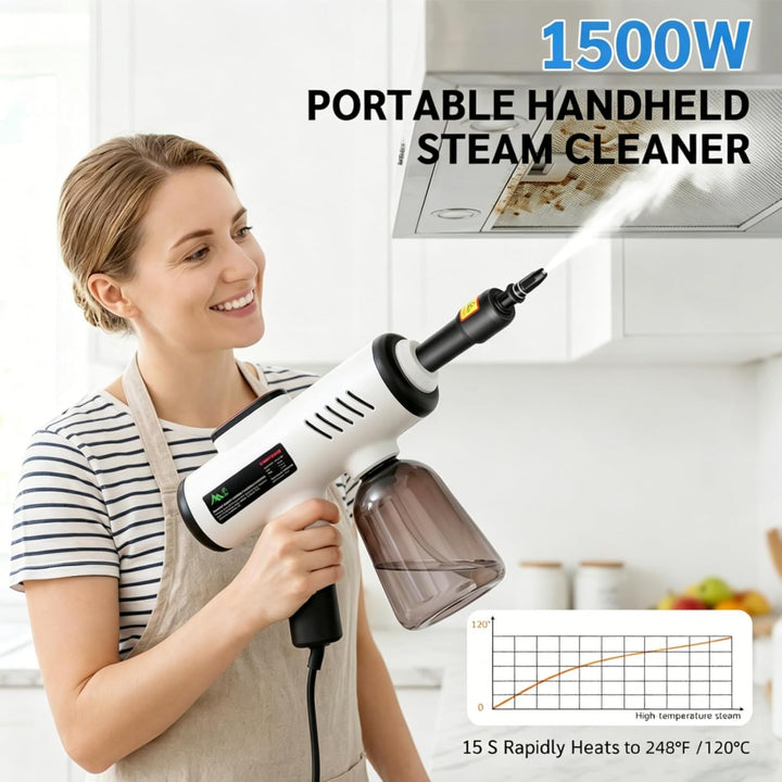 1500W Handdampfreiniger, 15 Sekunden Aufheizzeit, 3 Geschwindigkeitsstufen, 600ml Wassertank Steam C