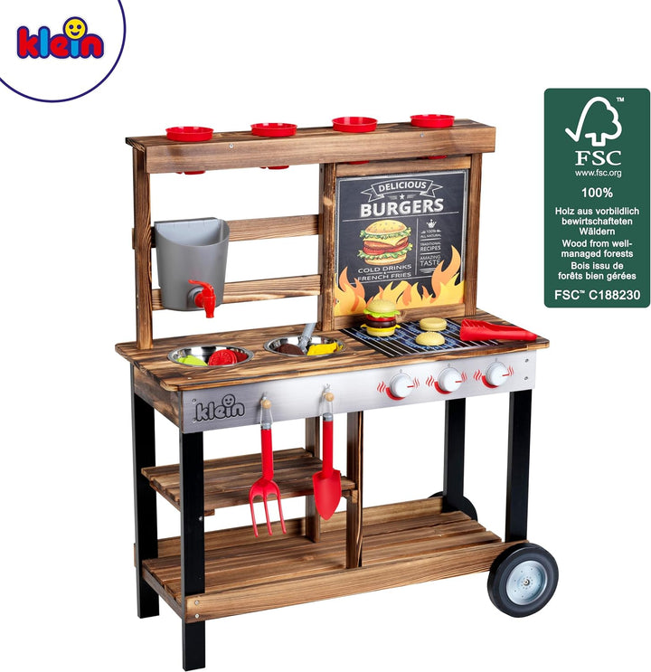 Theo Klein 2368 Beach Picnic - BBQ Country Sommer Küche I Matschküche aus Holz mit Grill- und Pflanz