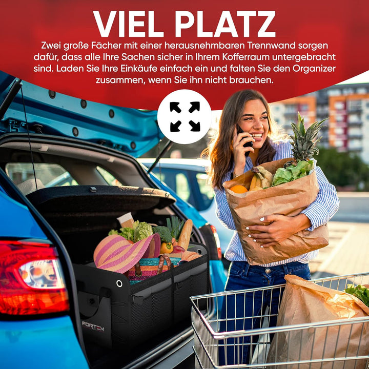 FORTEM Kofferraum Organizer, Kofferraumtasche, Zusammenklappbarer Auto Organizer Kofferraum mit Fäch