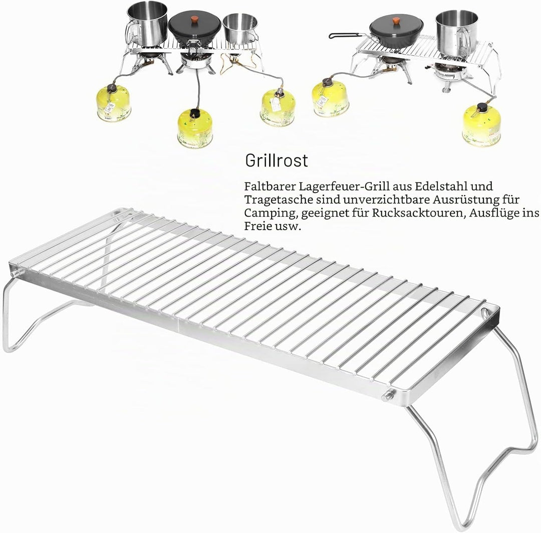 Klappbarer Lagerfeuer-Grillrost, Tragbarer Lagerfeuergrill aus Edelstahl, Grillrost, Grillrost, Camp