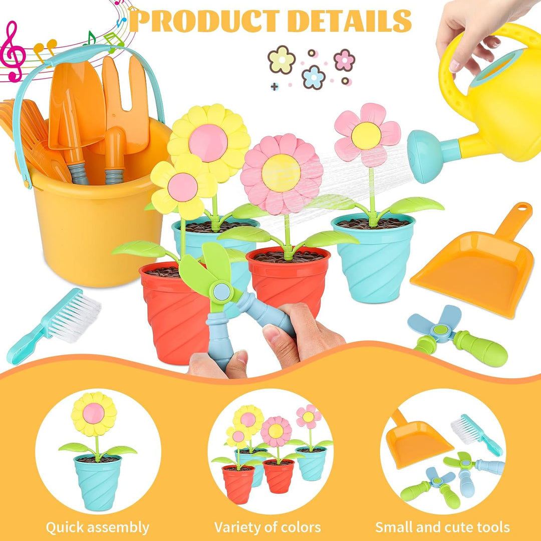 YAOZUP 24 Stück Kinder Gartengeräte Spielzeug mit Aufklebern, Gartenspielzeug Kinder, Sandspielzeug