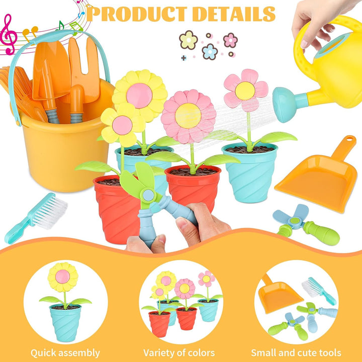 YAOZUP 24 Stück Kinder Gartengeräte Spielzeug mit Aufklebern, Gartenspielzeug Kinder, Sandspielzeug