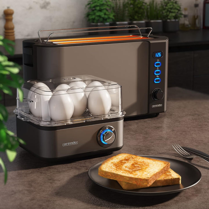 Arendo SET Toaster FRUKOST mit Eierkocher EIGHTCOOK Edelstahl Cool Grey Toaster 4 Scheiben LED-Displ