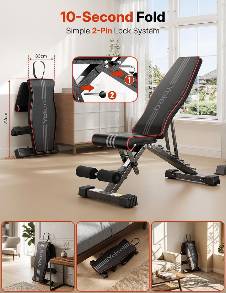 YOLEO klappbare Hantelbank Multifunktion Training Fitness Bank Bauchtrainer Schrägbank mit 6-Fach Ve