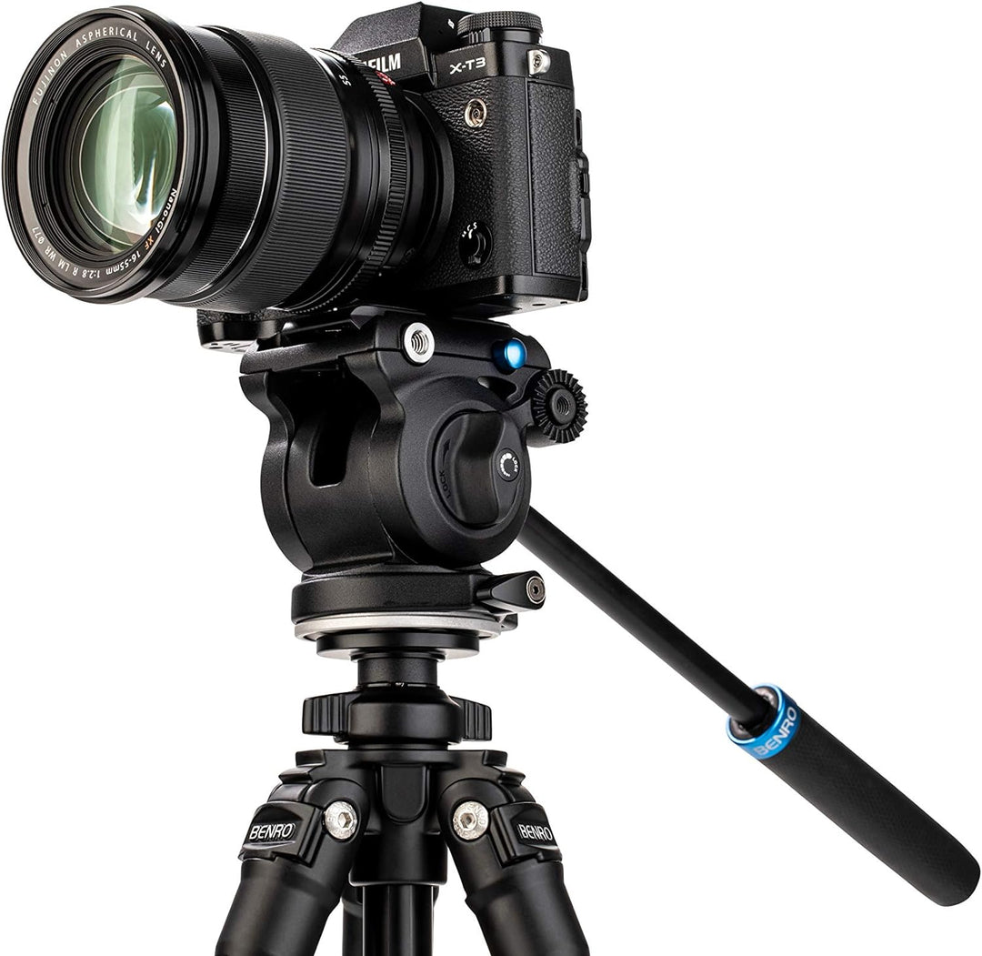 Benro S2 PRO Flat Base Fluid Video Head, 5.5 lb Max, 1/4"-20 Accessory Mounts, 3/8"-16 Head Mount, w