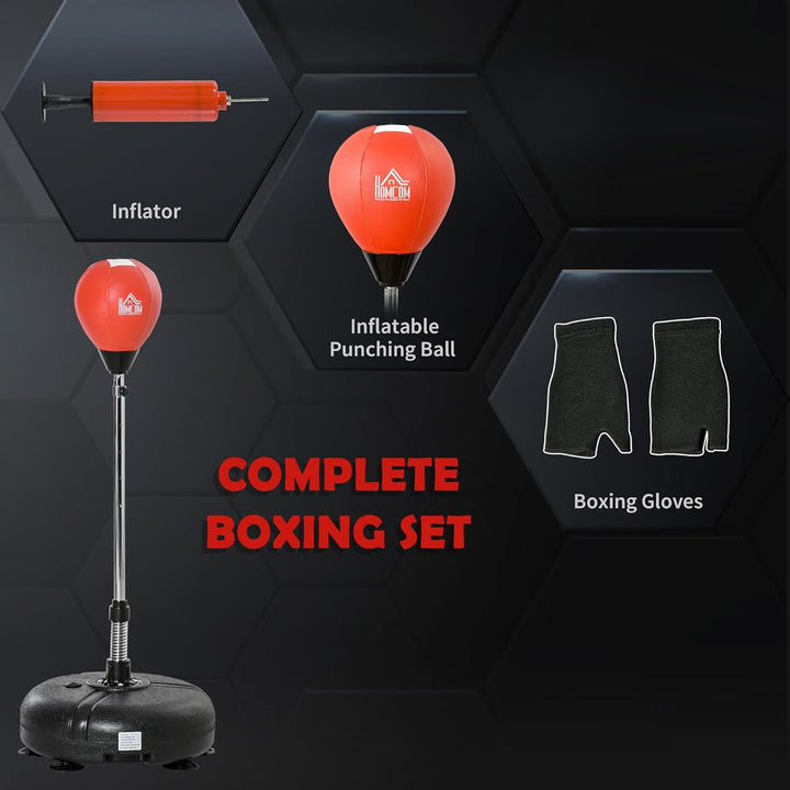 HOMCOM Boxsack mit Ständer, freistehendes Boxsack-Set, Speedbag mit Speedball, höhenverstellbar von