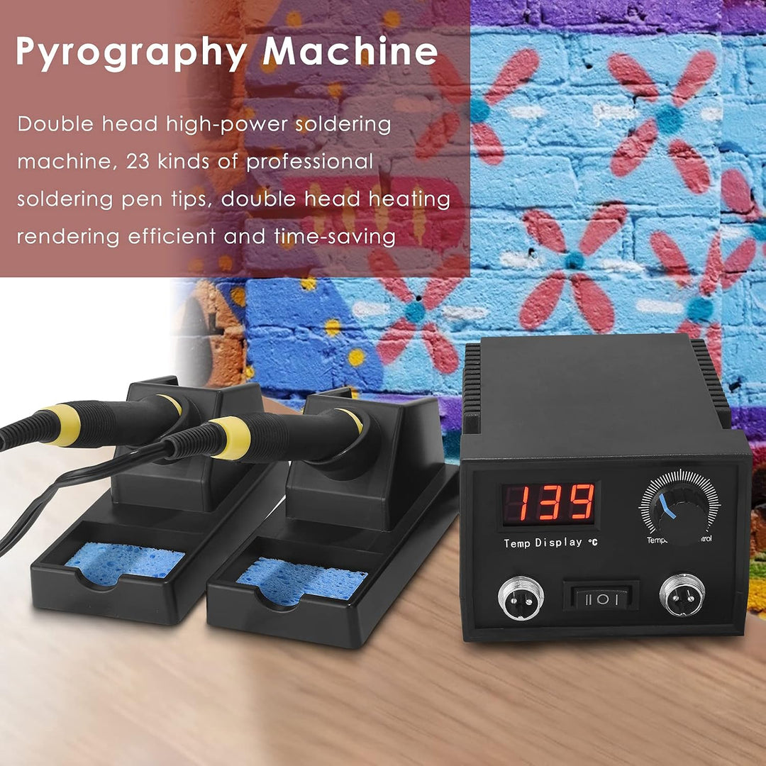 Professionelles Pyrographie-Set mit zwei Brennstiften, Digitalanzeige und 23 Brennspitzen, stufenlos