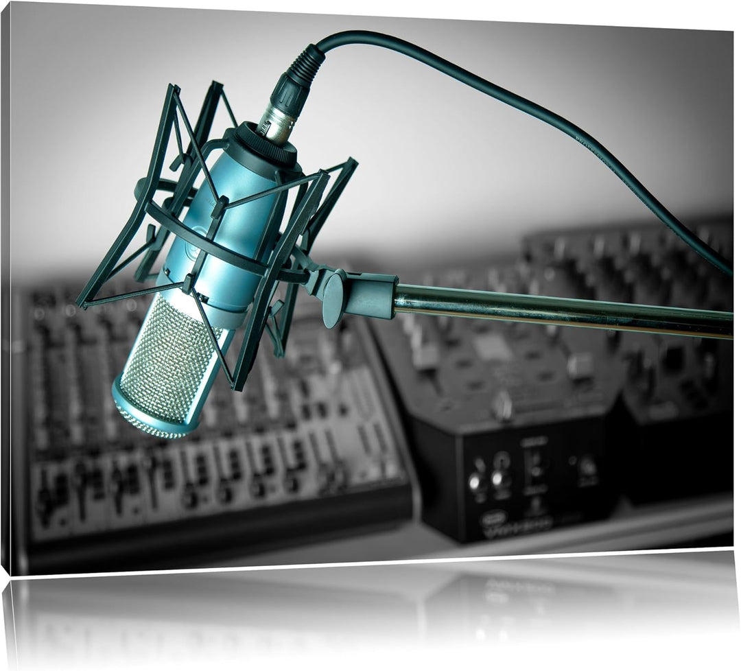 Pixxprint Mikrofon mit Musikanlagen als Leinwandbild/Grösse: 100x70 / Wandbild/Kunstdruck/fertig bes
