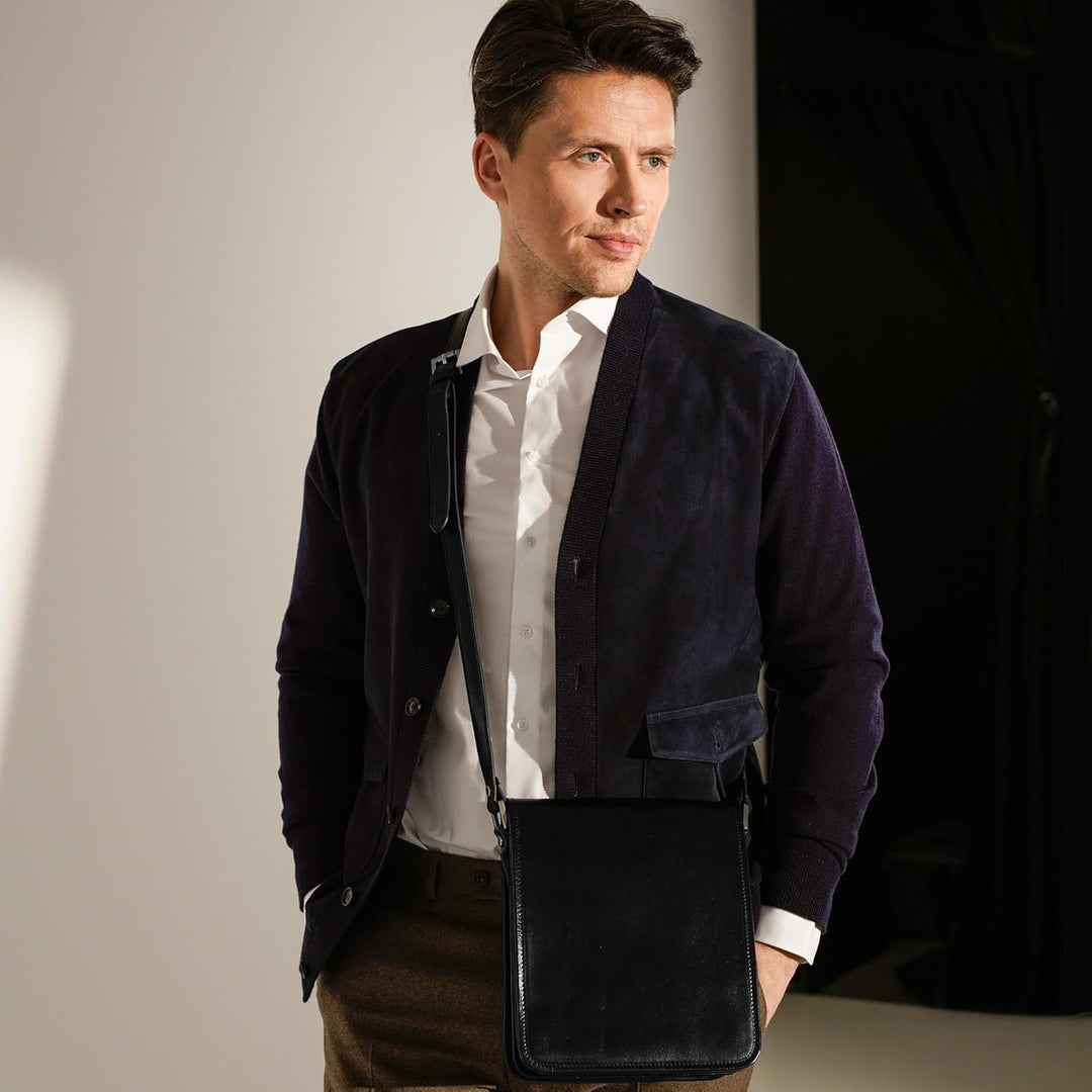 Time Resistance Schultertasche aus Leder Herren - Messenger Bags - Umhängetasche Herren - Elegante L