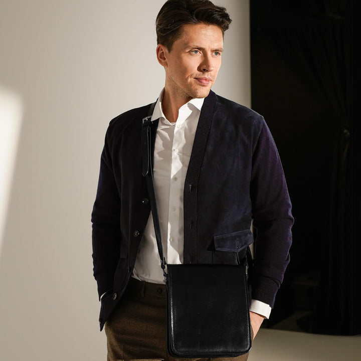 Time Resistance Schultertasche aus Leder Herren - Messenger Bags - Umhängetasche Herren - Elegante L