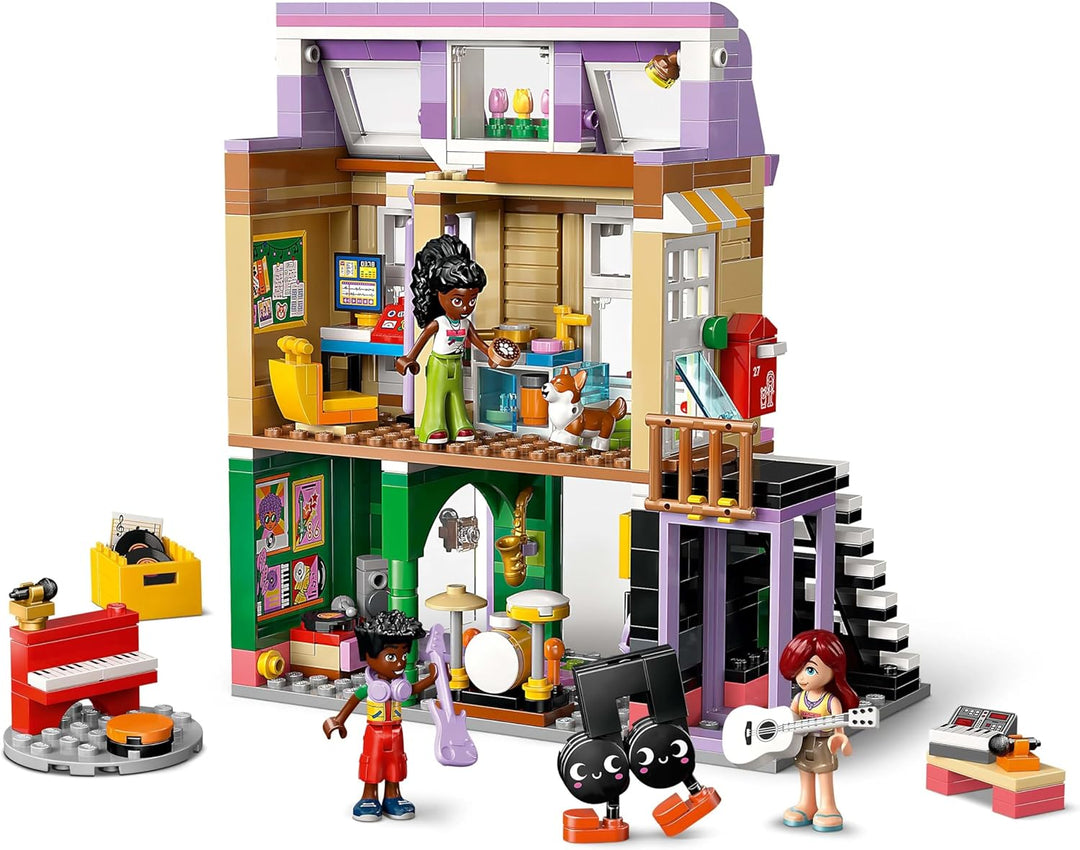 LEGO Friends Musikladen & Wohnung - Spielzeug mit 3 Mini-Puppen, Einer Corgi Tierfigur und Musikinst