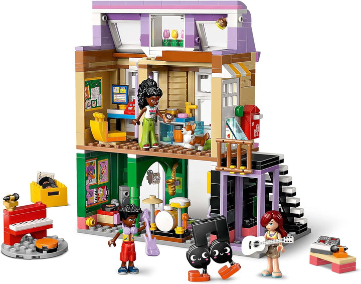 LEGO Friends Musikladen & Wohnung - Spielzeug mit 3 Mini-Puppen, Einer Corgi Tierfigur und Musikinst
