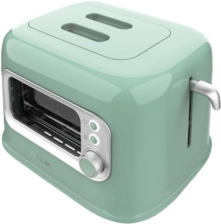 Cecotec Vertikaler Toaster RetroVision Green, 700W Leistung, 2 Extra-breite Schlitze, Einzigartiges