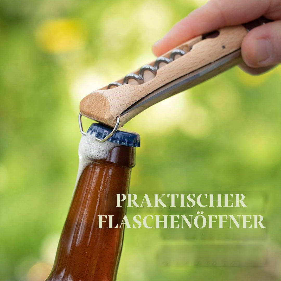 Opinel Taschenmesser No. 10, mit Korkenzieher und Kapselheber, aus rostfreiem Stahl, mit Buchengriff