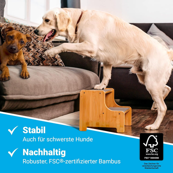 AMAZINGs Haustiertreppe für kleine, mittlere und schwere Hunde, Katzen. 2 Stufen | Hundetreppe + Kat