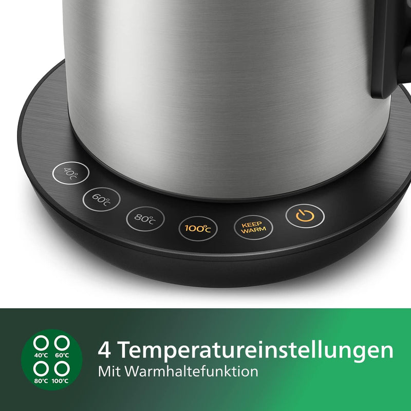 Philips Wasserkocher – 1.7 L Fassungsvermögen mit Temperaturregelung, Warmhaltefunktion und Kontroll