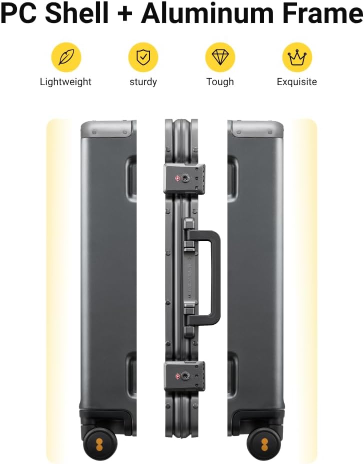 LEVEL8 Koffer Trolley mit Aluminium Rahmen,Hartschalenkoffer mit 4 Spinner Rollen,Doppelte TSA Schlo