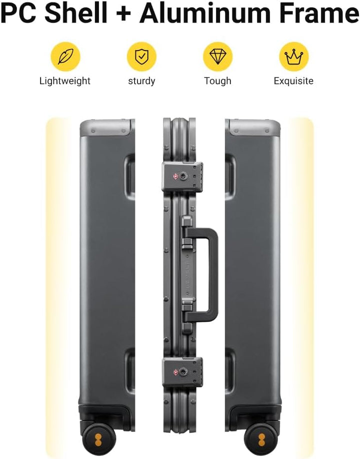 LEVEL8 Koffer Trolley mit Aluminium Rahmen,Hartschalenkoffer mit 4 Spinner Rollen,Doppelte TSA Schlo