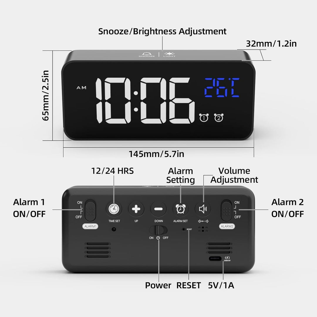 LATEC Digitaler Wecker mit Grosse LED Temperaturanzeige, Tischuhr mit 10 Musik, USB Ladeanschluss, 4